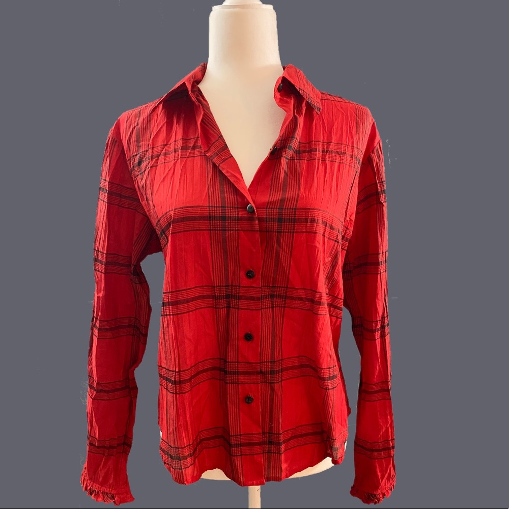 Red & Navy Blue Flannel Blouse